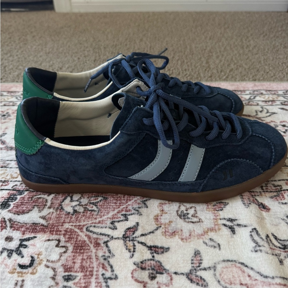 Coolway Navy Suede Sneakers with Light Blue Stripes and Green Heel - Picture 3 of 7